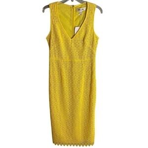 Diane‎ Von Furstenberg Yellow Sleeveless Deep V Macrame Lace Dress NWT Size 6